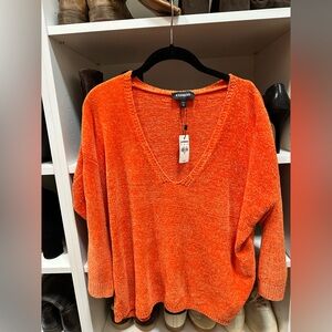Express vneck chenille sweater in bright orange size M